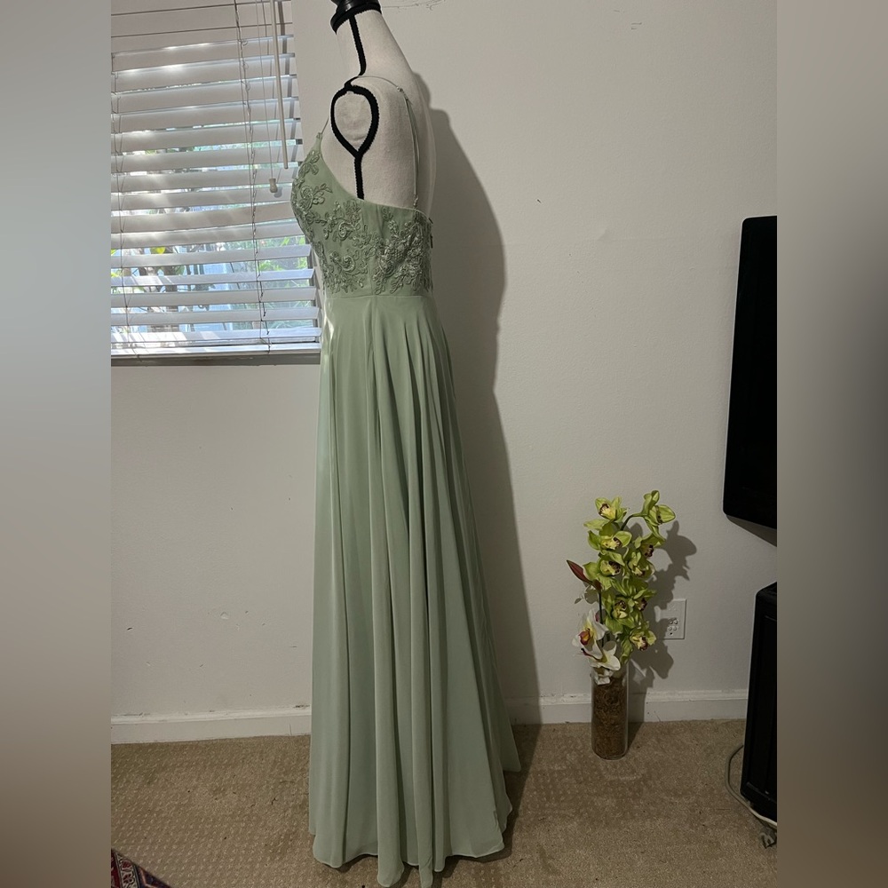 Azazie Sage Green with Lace Maxi Dress - Picture 4 of 8